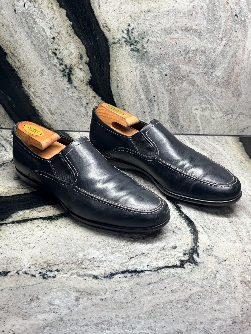 Santoni Men’s 9.5 Black Leather Loafers UK 8.5 Made in Italy